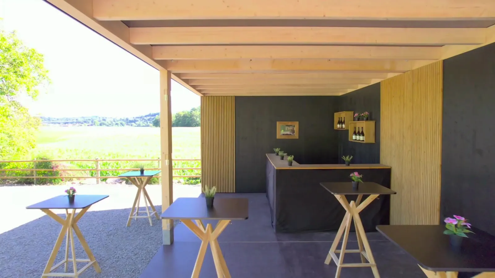 Alpena Location Modul Modern mit Bar und Blick über die Rebberge